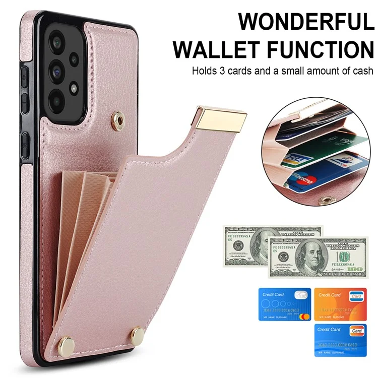 Pour Samsung Galaxy A53 5G Étui Stylish Metal Decor TPU+Leather Card Holder Cell Phone Case - Rose Gold