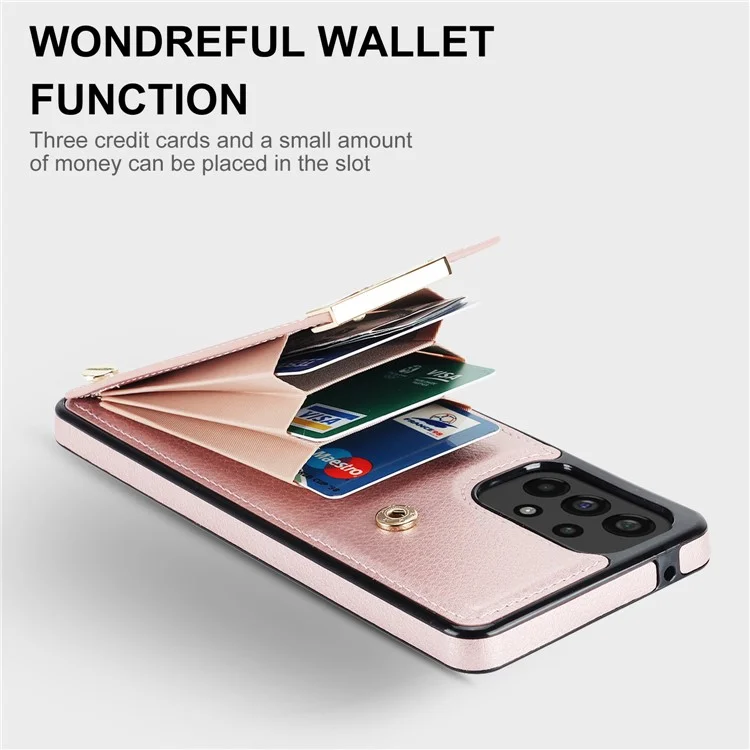 Pour Samsung Galaxy A53 5G Étui Stylish Metal Decor TPU+Leather Card Holder Cell Phone Case - Rose Gold