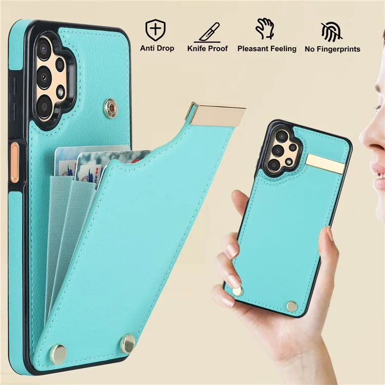 Für Samsung Galaxy A13 5G / A13 4G Hülle TPU+PU Leder Hardware Dekor Handyhülle mit Kartenfach - Minzgrün