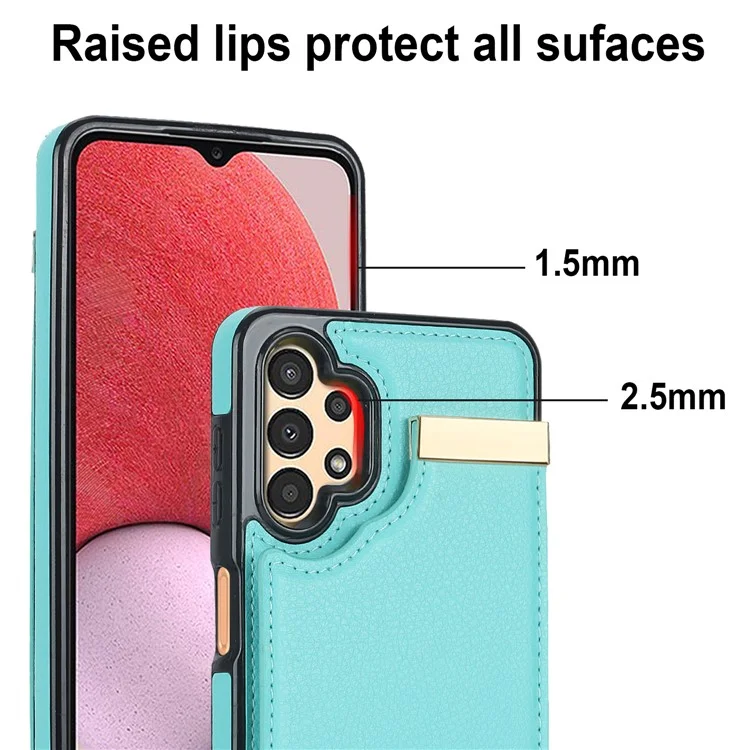 Für Samsung Galaxy A13 5G / A13 4G Hülle TPU+PU Leder Hardware Dekor Handyhülle mit Kartenfach - Minzgrün