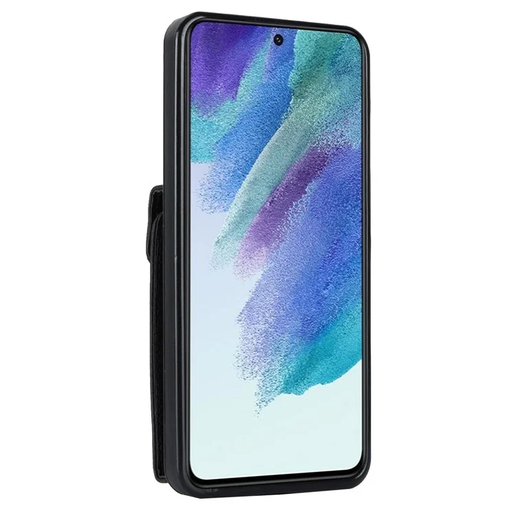 Чехол для Samsung Galaxy S21+ 5G с держателем для карт, кольцом-подставкой, ПУ+ТПУ, анти-царапины - черный