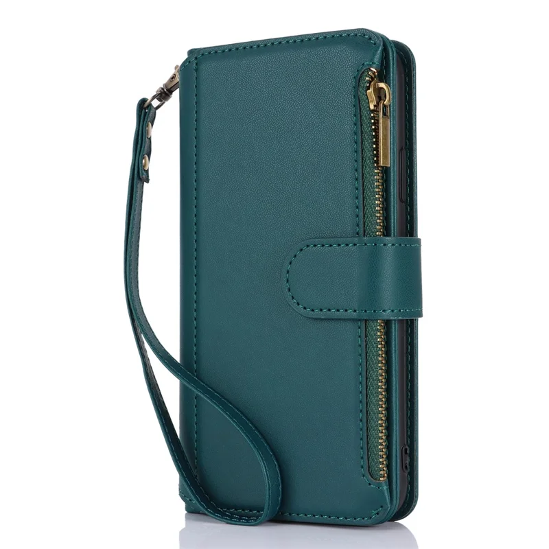 Cell Phone Case for iPhone 11 Card Slots PU Leather Cover with Zipper Pocket - Blue