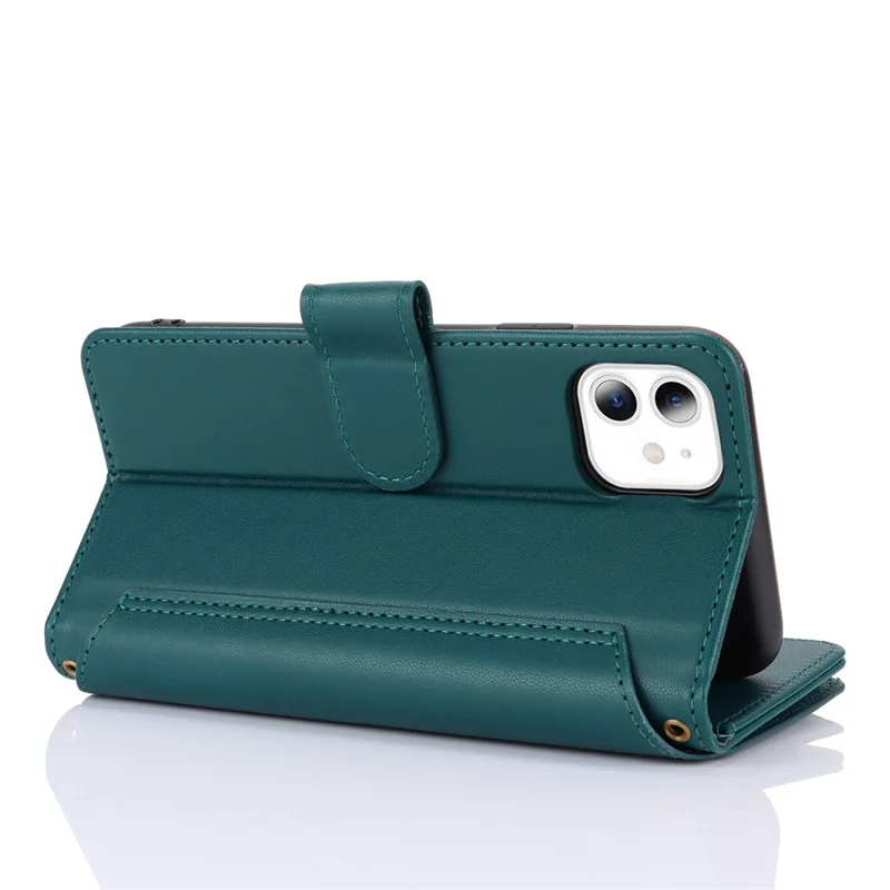 Cell Phone Case for iPhone 11 Card Slots PU Leather Cover with Zipper Pocket - Blue