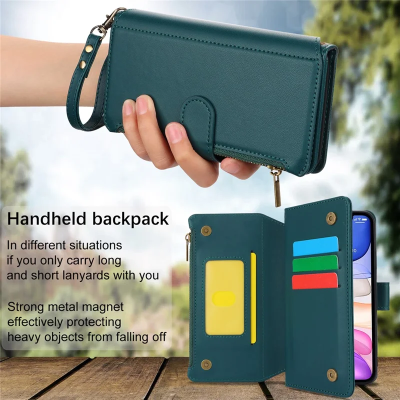 Cell Phone Case for iPhone 11 Card Slots PU Leather Cover with Zipper Pocket - Blue