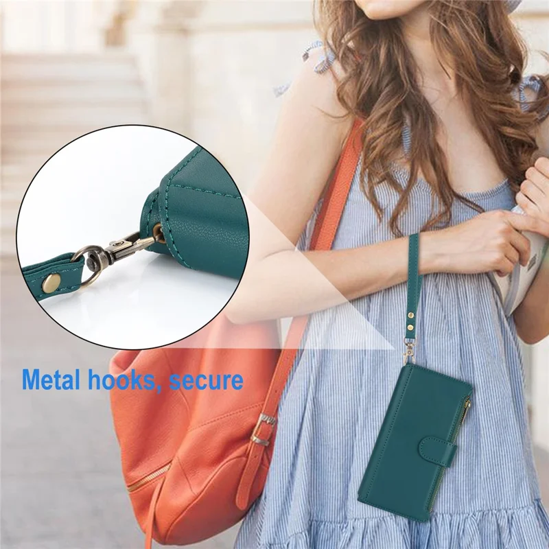 Cell Phone Case for iPhone 11 Card Slots PU Leather Cover with Zipper Pocket - Blue