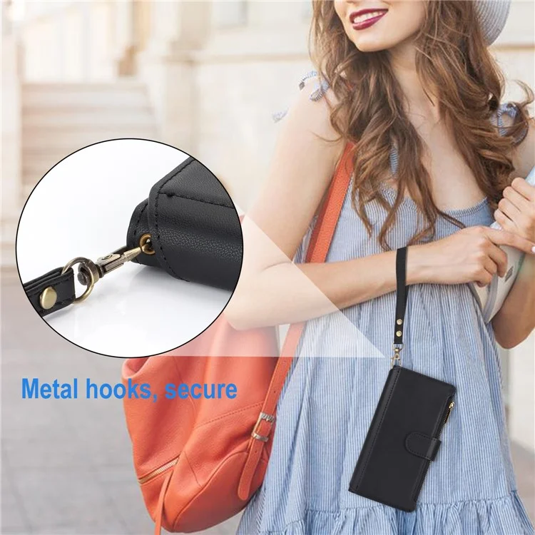 Pour Samsung Galaxy S24 RFID Blocking Cell Phone Case Shockproof Leather Cover - Noir