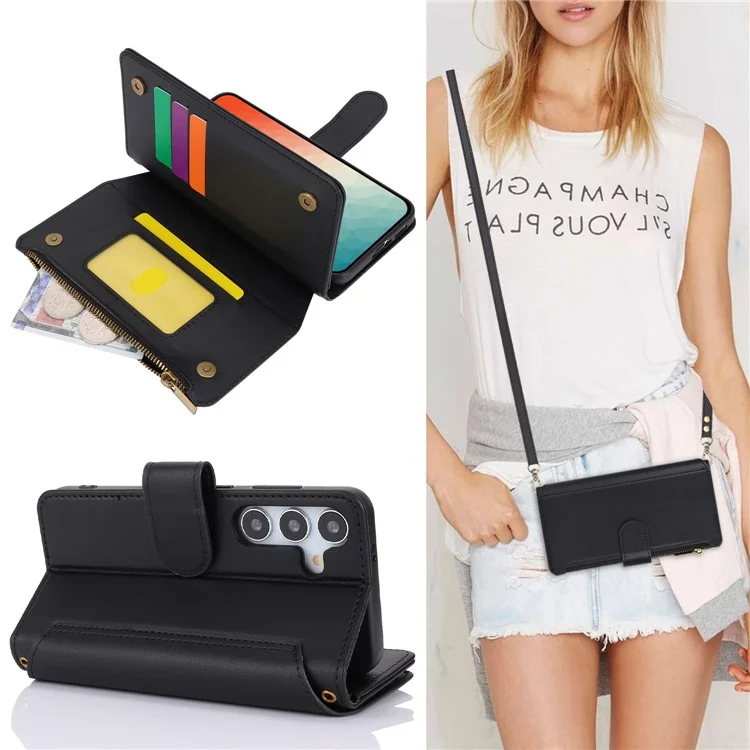 Pour Samsung Galaxy S24 RFID Blocking Cell Phone Case Shockproof Leather Cover - Noir