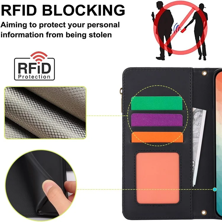 Pour Samsung Galaxy S24 RFID Blocking Cell Phone Case Shockproof Leather Cover - Noir