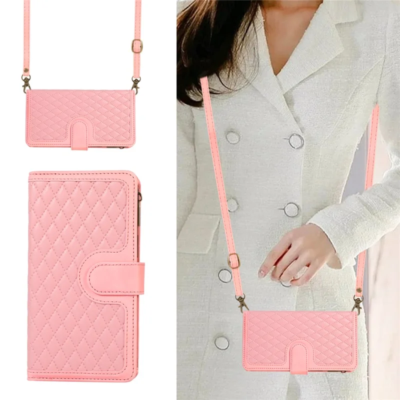For Samsung Galaxy A12 Cell Phone Case 9 Card Slots Zipper Pocket Anti-scratch Leather Cover - Rose Gold