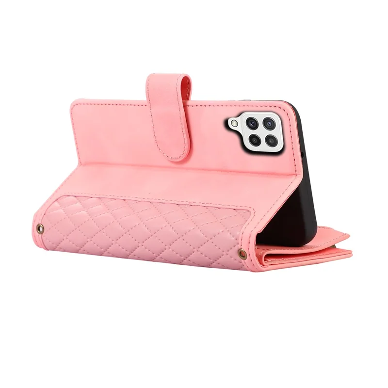 For Samsung Galaxy A12 Cell Phone Case 9 Card Slots Zipper Pocket Anti-scratch Leather Cover - Rose Gold
