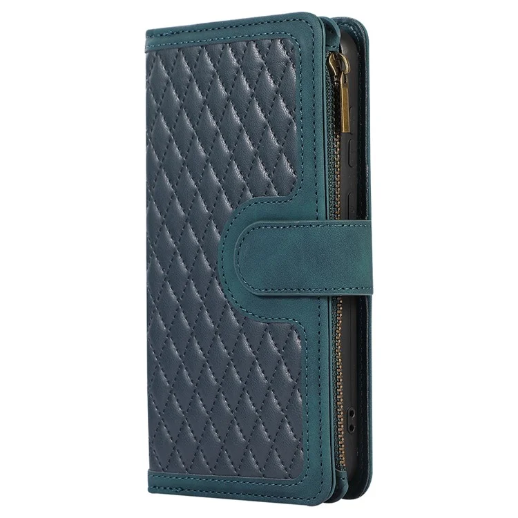 Imprinted Leather Cover for Samsung Galaxy A22 5G (EU Version) Case Zipper Pocket Card Slots Phone Shell - Green
