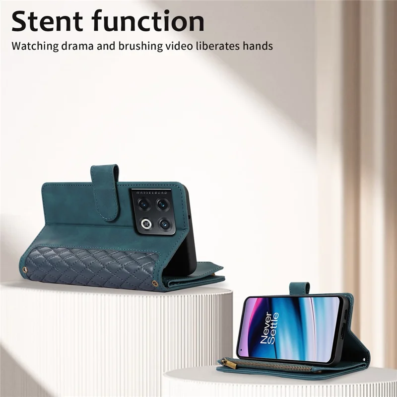 Étui en PU Leather + TPU pour OnePlus 10 Pro 5G Shell 9 emplacements pour cartes Poche Zipée Support Housse de téléphone - Vert