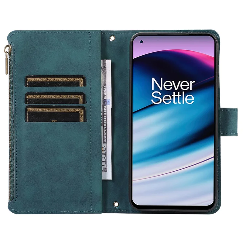 Étui en PU Leather + TPU pour OnePlus 10 Pro 5G Shell 9 emplacements pour cartes Poche Zipée Support Housse de téléphone - Vert
