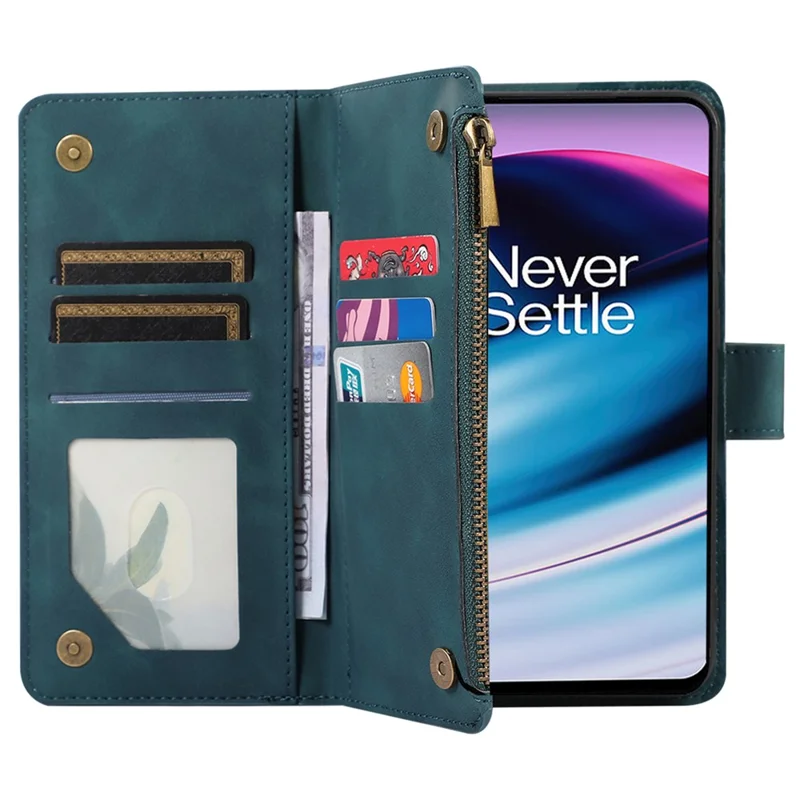 Étui en PU Leather + TPU pour OnePlus 10 Pro 5G Shell 9 emplacements pour cartes Poche Zipée Support Housse de téléphone - Vert
