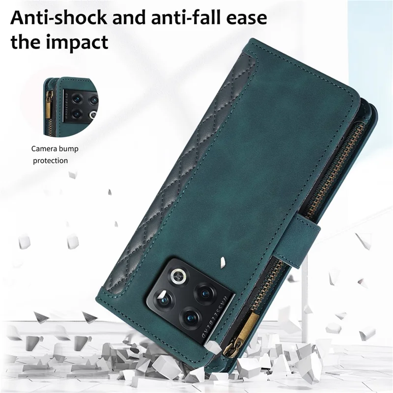 Étui en PU Leather + TPU pour OnePlus 10 Pro 5G Shell 9 emplacements pour cartes Poche Zipée Support Housse de téléphone - Vert