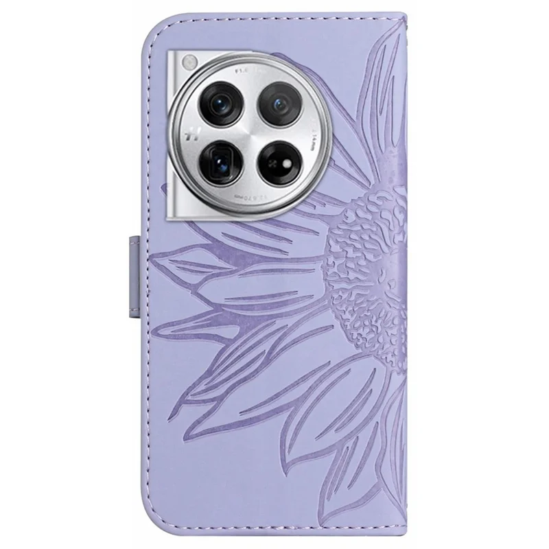 HT04 For OnePlus 12 5G PU Leather Case Sunflower Imprinted Phone Cover with Shoulder Strap - Light Purple