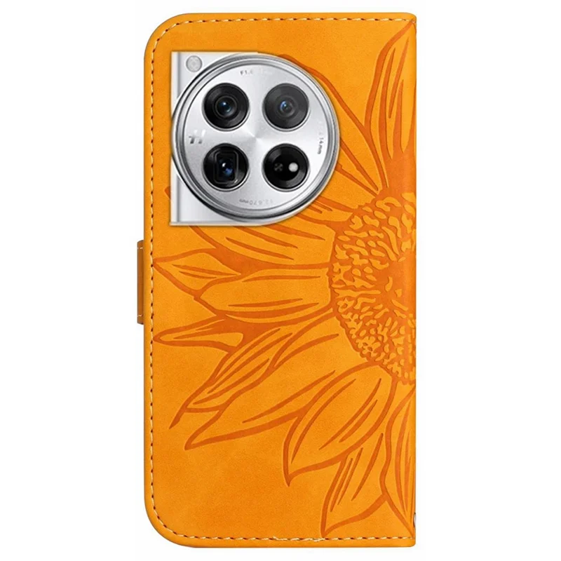 HT04 For OnePlus 12 5G PU Leather Case Sunflower Imprinted Phone Cover with Shoulder Strap - Yellow