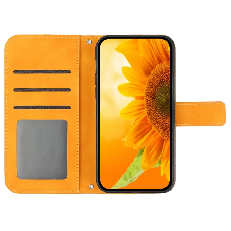 HT04 For OnePlus 12 5G PU Leather Case Sunflower Imprinted Phone Cover with Shoulder Strap - Yellow
