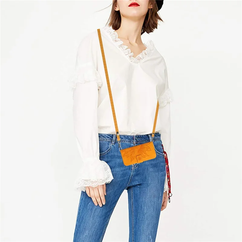 HT04 For OnePlus 12 5G PU Leather Case Sunflower Imprinted Phone Cover with Shoulder Strap - Yellow