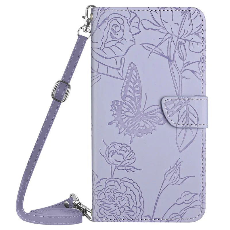 HT03 Wallet Case for Samsung Galaxy A55 5G Flip Leather Case with Shoulder Strap Phone Wallet - Purple