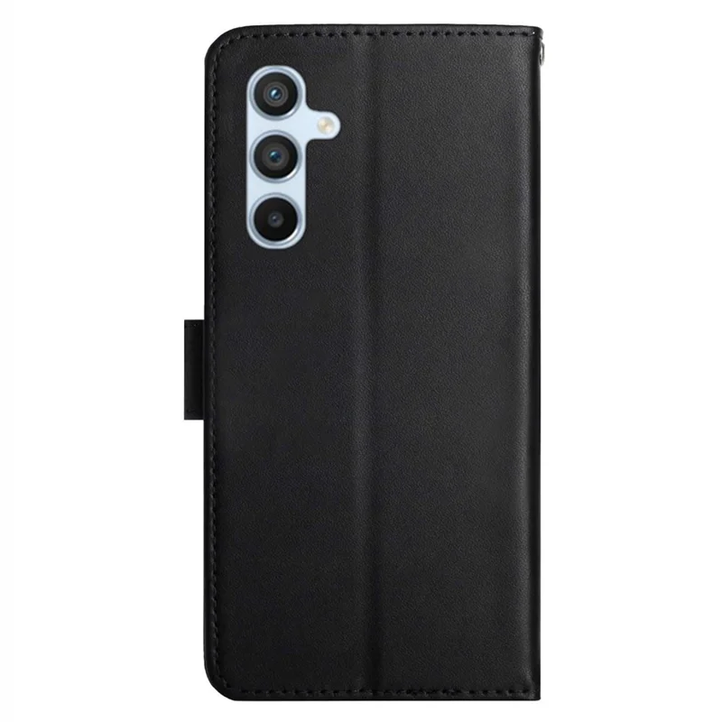 HT02 For Samsung Galaxy A55 5G Wallet Case Genuine Cow Leather Stand Phone Shell - Black