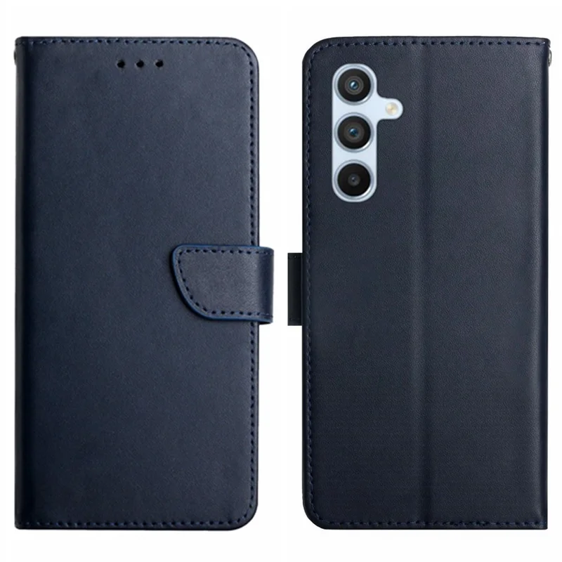 HT02 For Samsung Galaxy A55 5G Wallet Case Genuine Cow Leather Stand Phone Shell - Blue