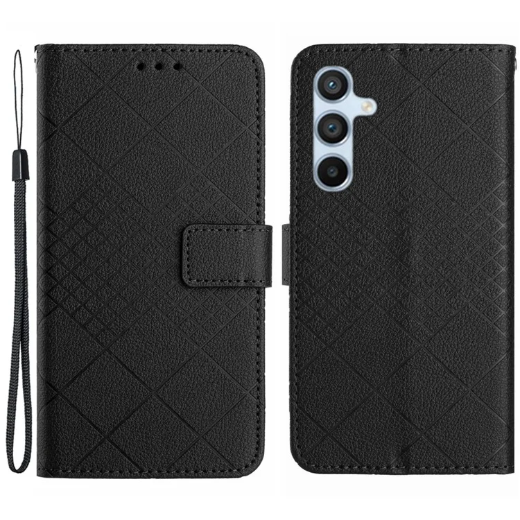 HT06 Für Samsung Galaxy A55 5G Flip Leder-Tasche Brieftasche Cover mit Handschlaufe - Schwarz
