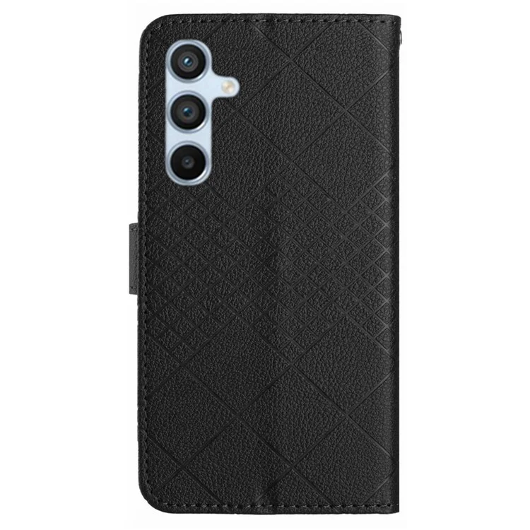 HT06 Für Samsung Galaxy A55 5G Flip Leder-Tasche Brieftasche Cover mit Handschlaufe - Schwarz