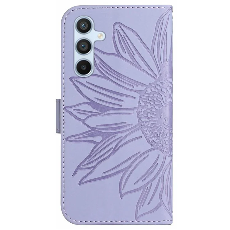 HT04 For Samsung Galaxy A55 5G Leather Case Sunflower Wallet Cover with Shoulder Strap - Light Purple