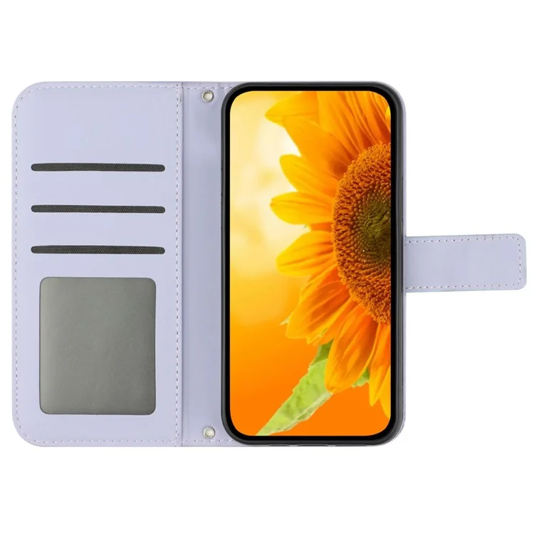 HT04 For Samsung Galaxy A55 5G Leather Case Sunflower Wallet Cover with Shoulder Strap - Light Purple