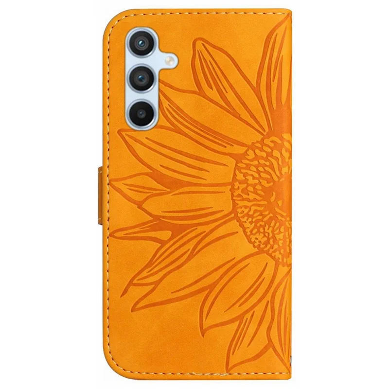 HT04 For Samsung Galaxy A55 5G Leather Case Sunflower Wallet Cover with Shoulder Strap - Yellow