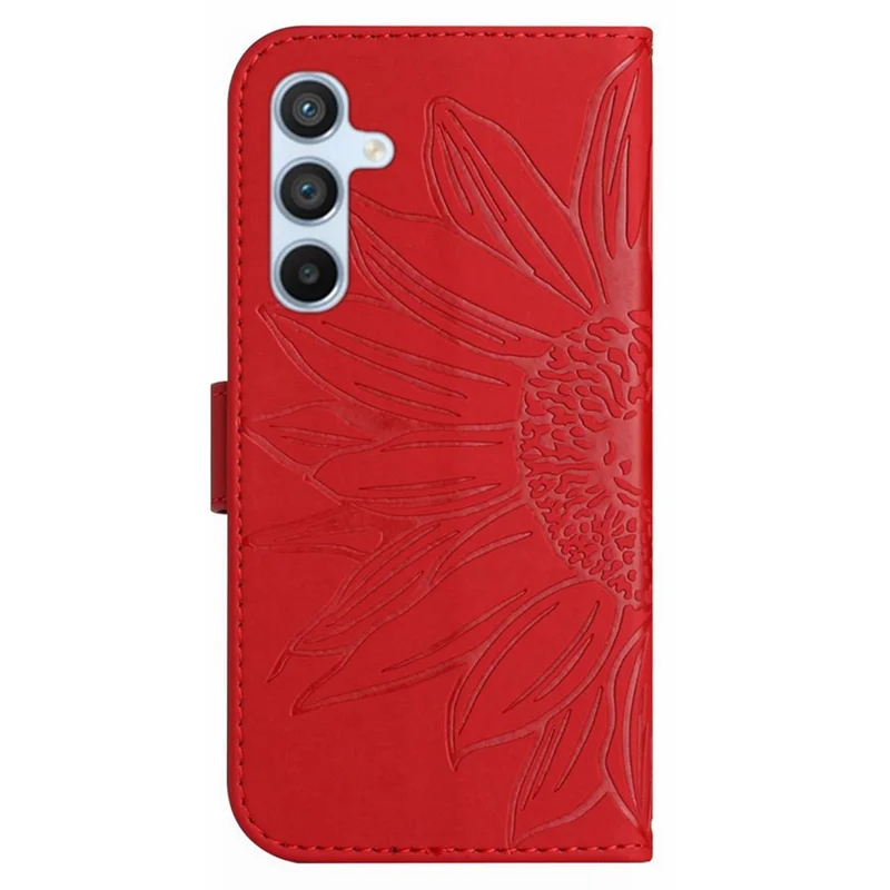 HT04 til Samsung Galaxy A55 5G Solblomst Læder Wallet Case med Håndloe - Rød