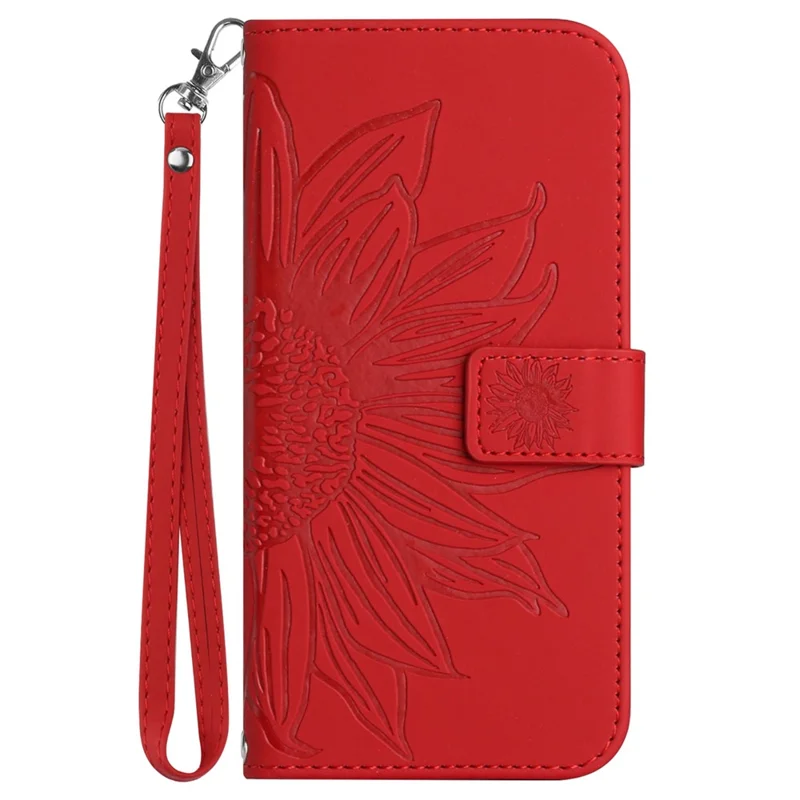 HT04 til Samsung Galaxy A55 5G Solblomst Læder Wallet Case med Håndloe - Rød