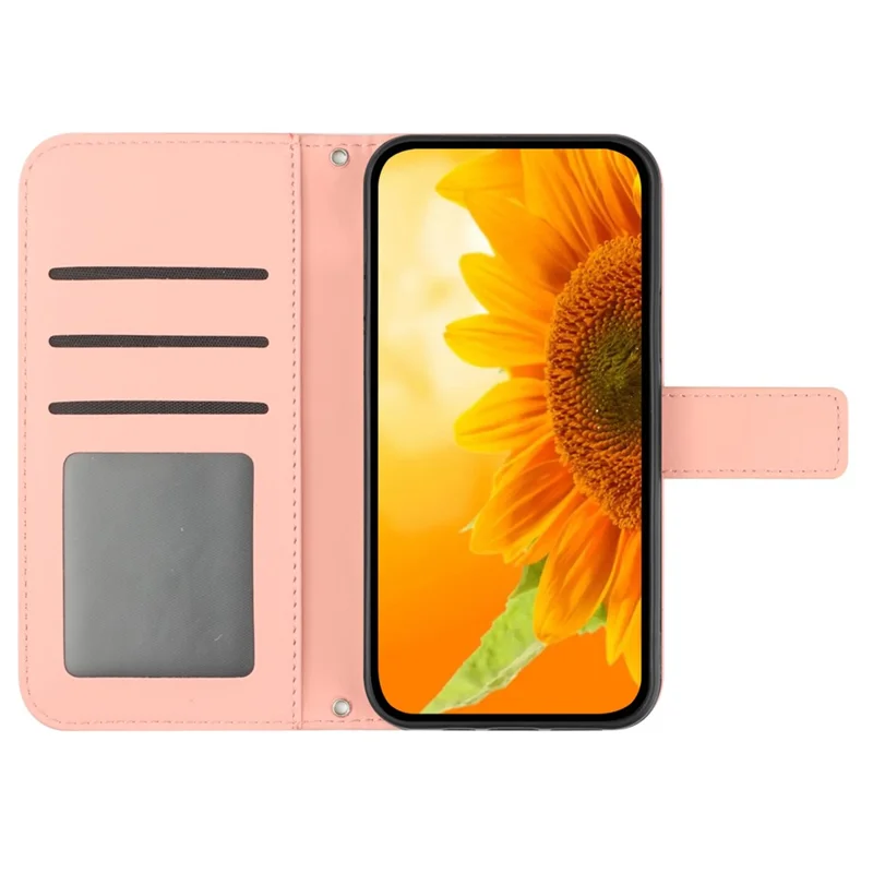 HT04 For Samsung Galaxy A35 5G Phone Case Wrist Strap Wallet Sunflower Cover - Pink