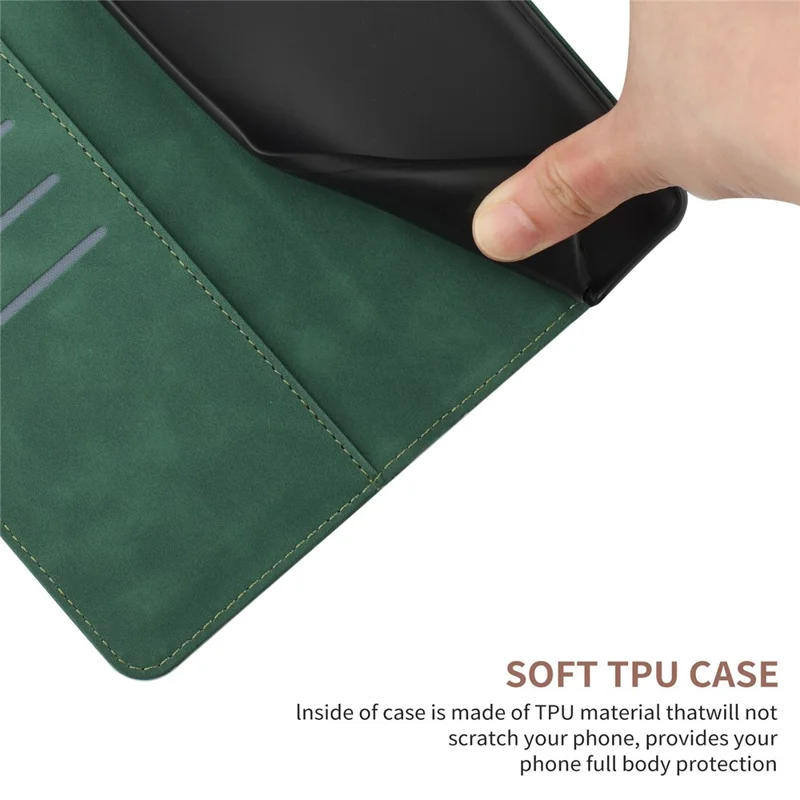 HT05 For Samsung Galaxy A35 5G Case Wallet with Card Holder Leather Phone Cover Skin Touch Feeling - Green