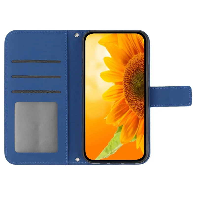 HT04 For Samsung Galaxy A35 5G Crossbody Phone Case PU Leather Sunflower Stand Cover - Sapphire