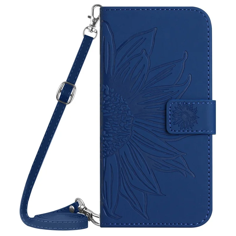 HT04 For Samsung Galaxy A35 5G Crossbody Phone Case PU Leather Sunflower Stand Cover - Sapphire