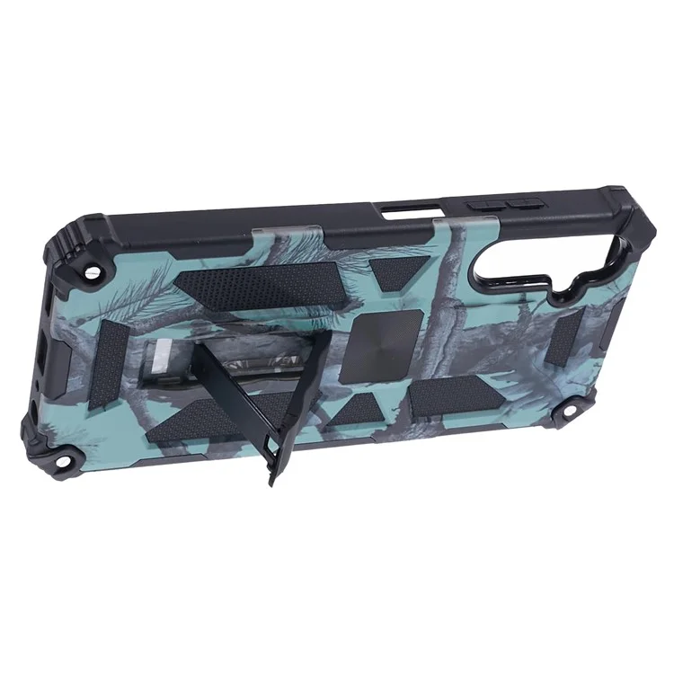 For Samsung Galaxy A05s 4G Cell Phone Case Camouflage Pattern TPU+PC Kickstand Cover - Light Green