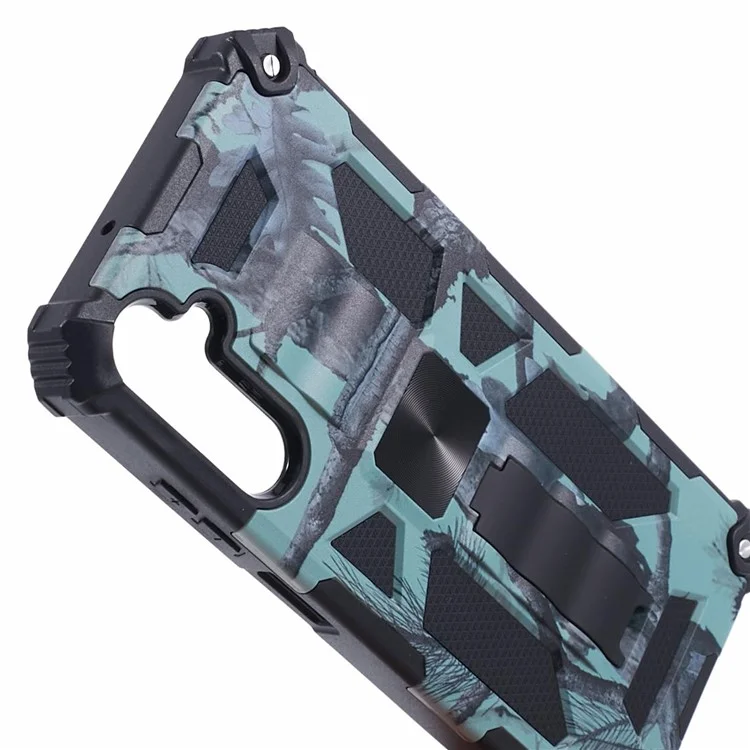 For Samsung Galaxy A05s 4G Cell Phone Case Camouflage Pattern TPU+PC Kickstand Cover - Light Green