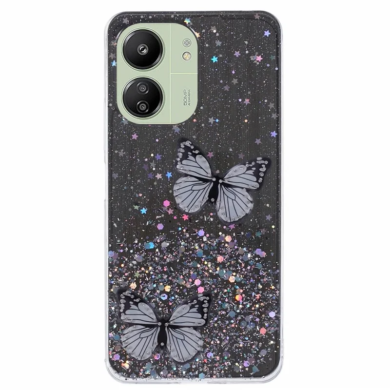 AW-Serie für Xiaomi Redmi 13C 4G / Poco C65 4G Handyhülle TPU+PVC Schmetterlingsabdeckung - Schwarz