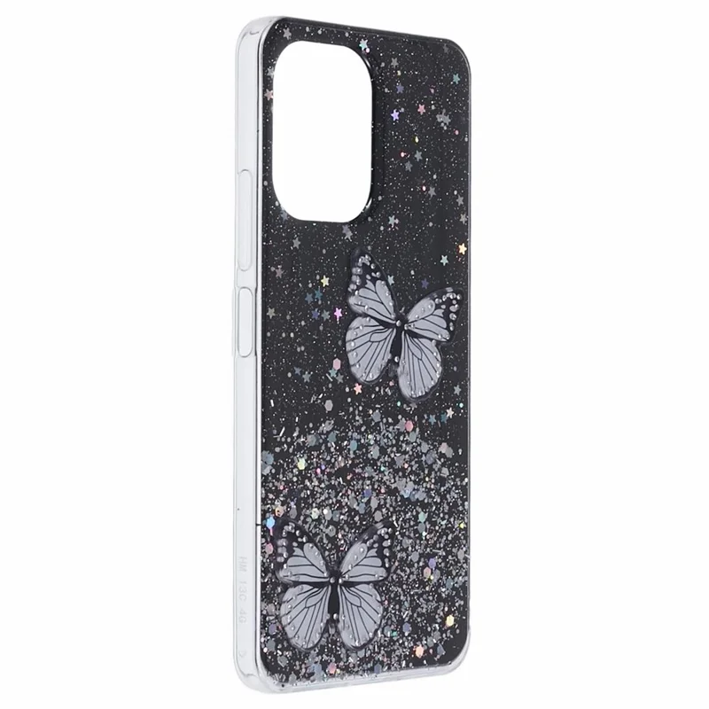 AW-Serie für Xiaomi Redmi 13C 4G / Poco C65 4G Handyhülle TPU+PVC Schmetterlingsabdeckung - Schwarz