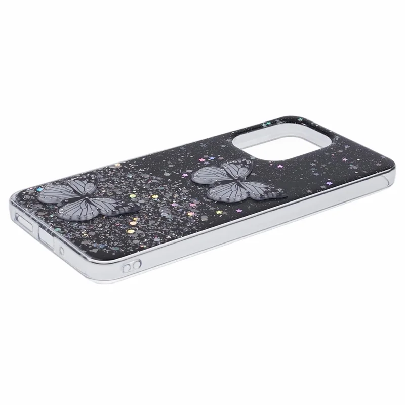 AW-Serie für Xiaomi Redmi 13C 4G / Poco C65 4G Handyhülle TPU+PVC Schmetterlingsabdeckung - Schwarz