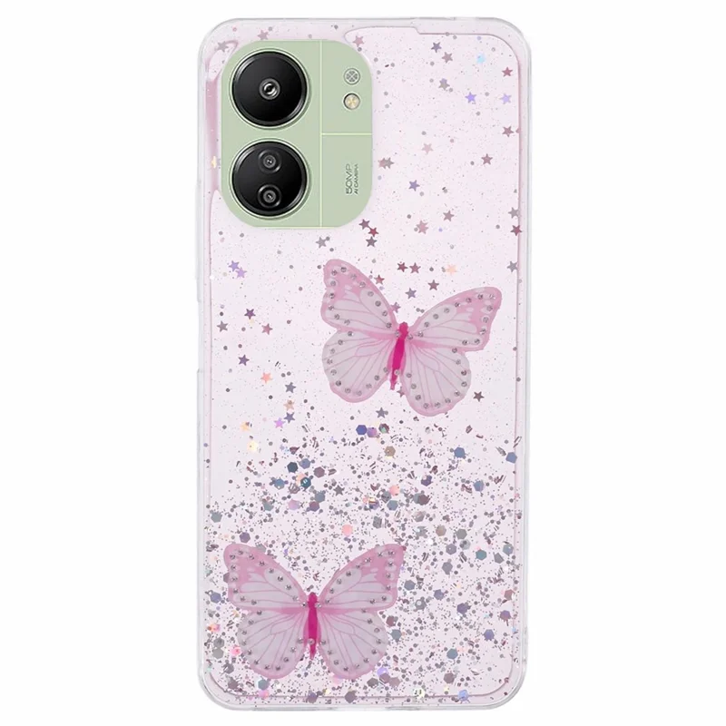 AW-серия для Xiaomi Redmi 13C 4G / Poco C65 4G Чехол для телефона TPU+PVC с бабочкой - розовый