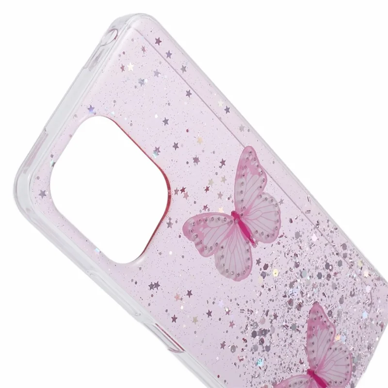 AW-серия для Xiaomi Redmi 13C 4G / Poco C65 4G Чехол для телефона TPU+PVC с бабочкой - розовый