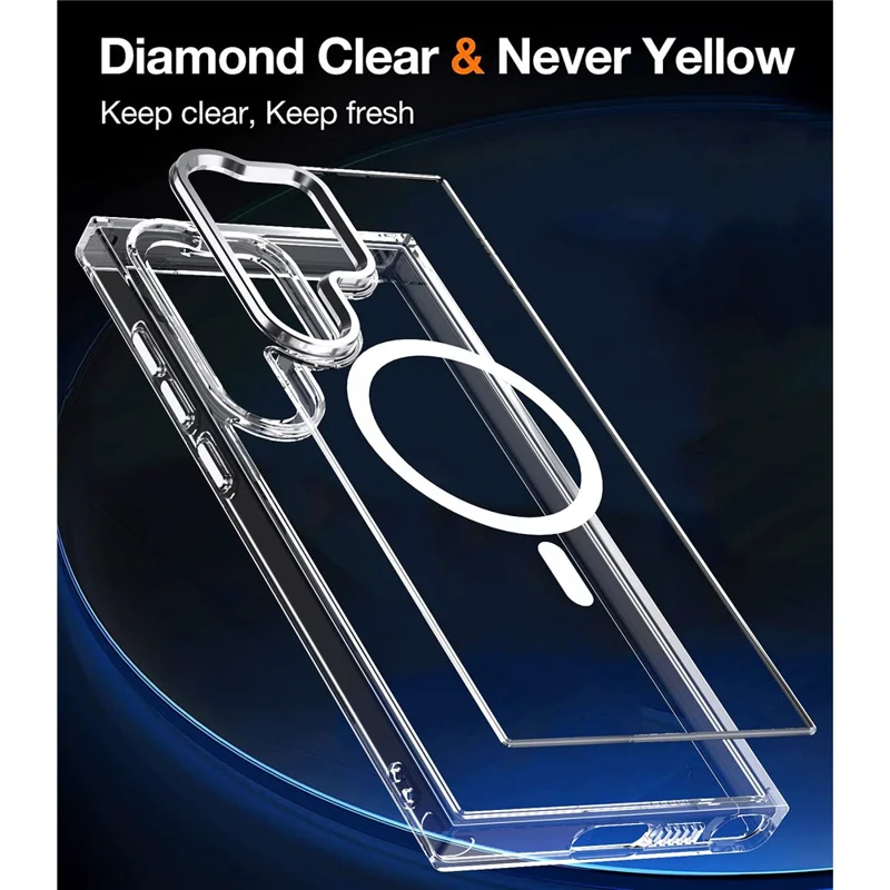 For Samsung Galaxy S24 Ultra Phone Case Clear Magnetic Case Wireless Charging - Blue