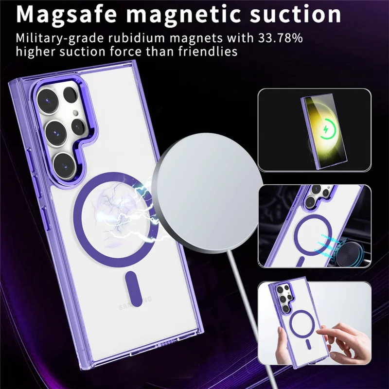 For Samsung Galaxy S24 Ultra Phone Case Clear Magnetic Case Wireless Charging - Blue