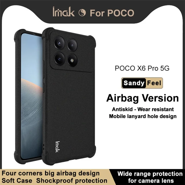 IMAK Pour Xiaomi Redmi K70E 5G / Poco X6 Pro 5G Étui TPU Mat Airbag Coin Protection de la coque arrière - Noir