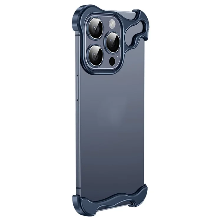 For iPhone 15 Pro Bumper Case with Camera Lens Protector Aluminum Alloy Frameless - Blue