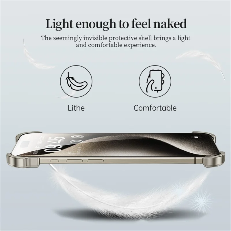For iPhone 15 Corner Edge Pad Lens Protector Backless Frameless Bumper Case - Silver