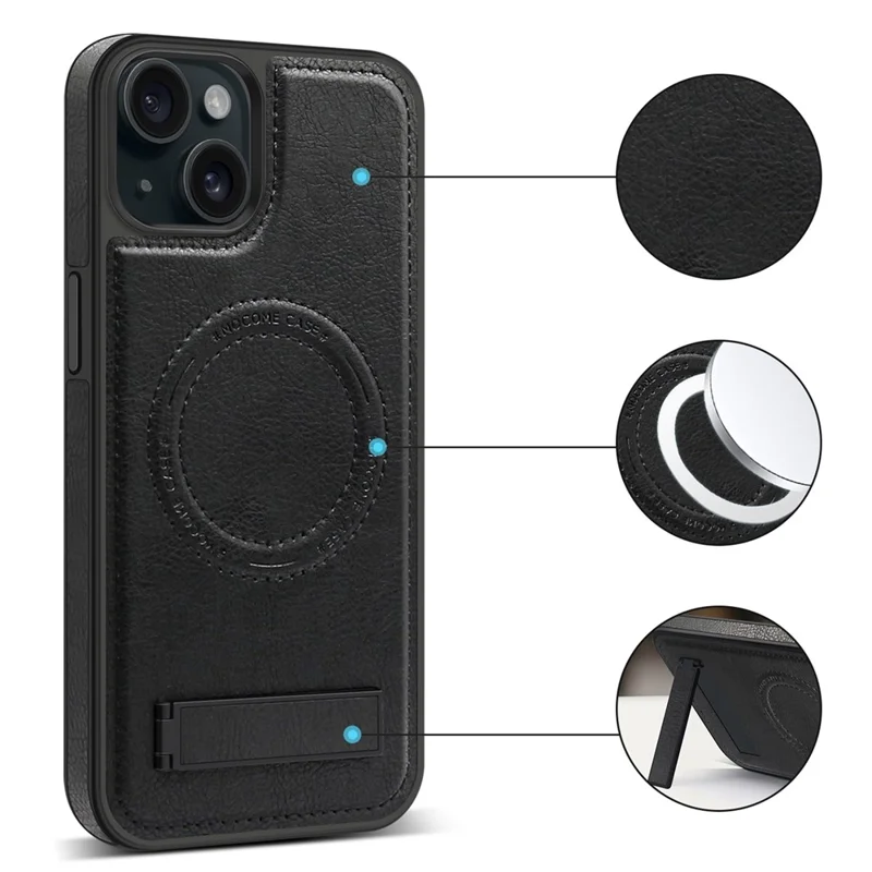 For iPhone 15 Plus Case Compatible with MagSafe Kickstand Leather Phone Back Cover - Sapphire